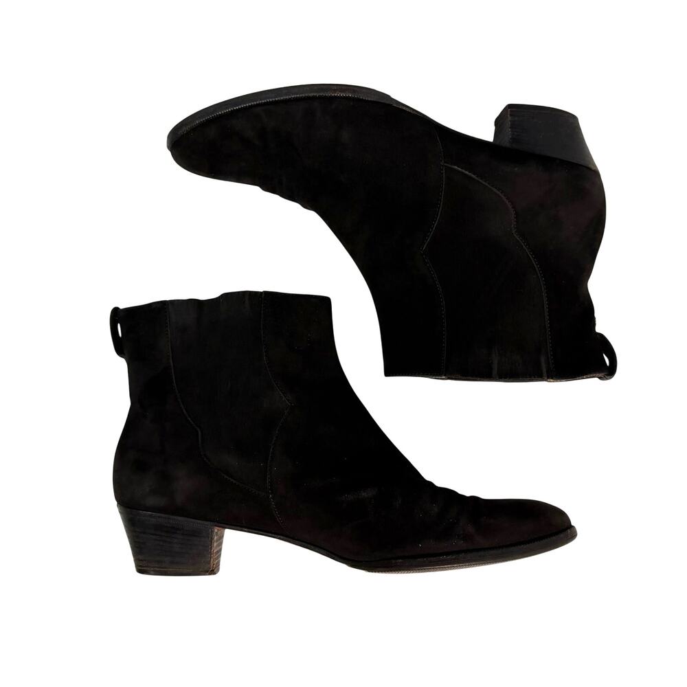 Ferragamo Bootie Black Suede Pull On Stack Heel